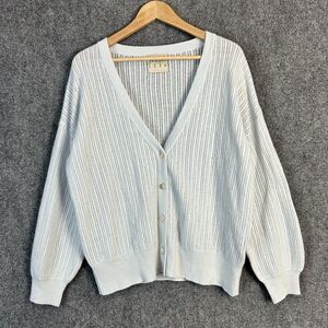 Jumper 1234 100% Cashmere Cardigan Sweater Womens Size Large Blue Knit Button Up